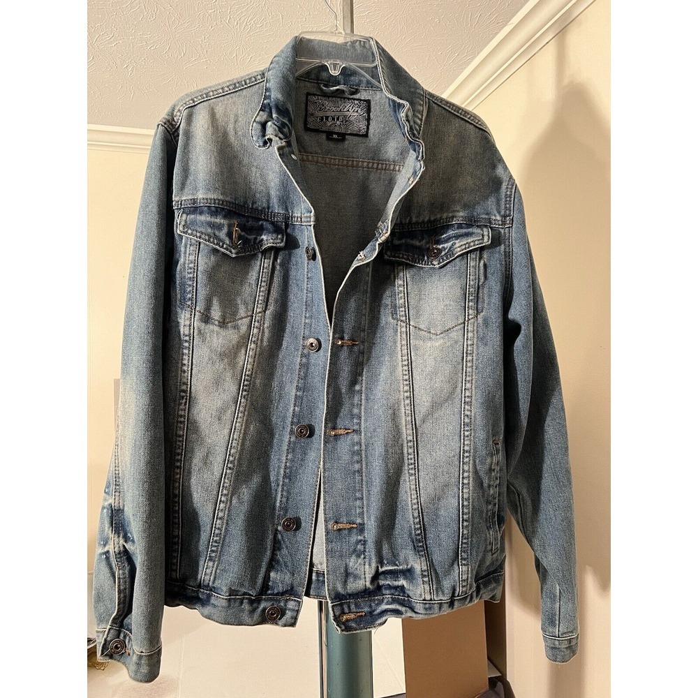 Women's Distressed Jean Jacket Biker-Brooklyn Cloth Mfg Co-Blue‎ Jeans-Denim-XL